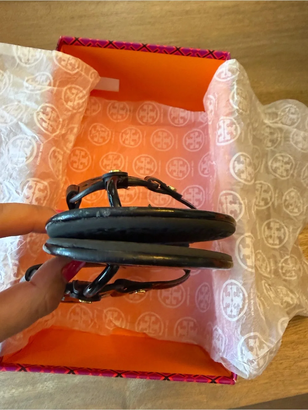 Tory Burch Black Patent Miller Logo Toe-Post Sandals